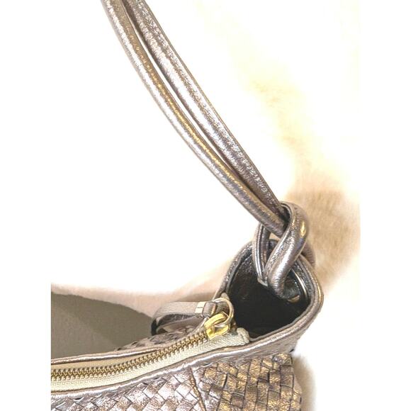 Elliott Lucca Metallic Woven Leather Hobo Shoulder Bag Champagne Bronze - Picture 4 of 13